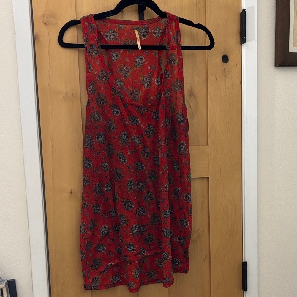 Free People Scarlet and Charcoal Floral Blouse